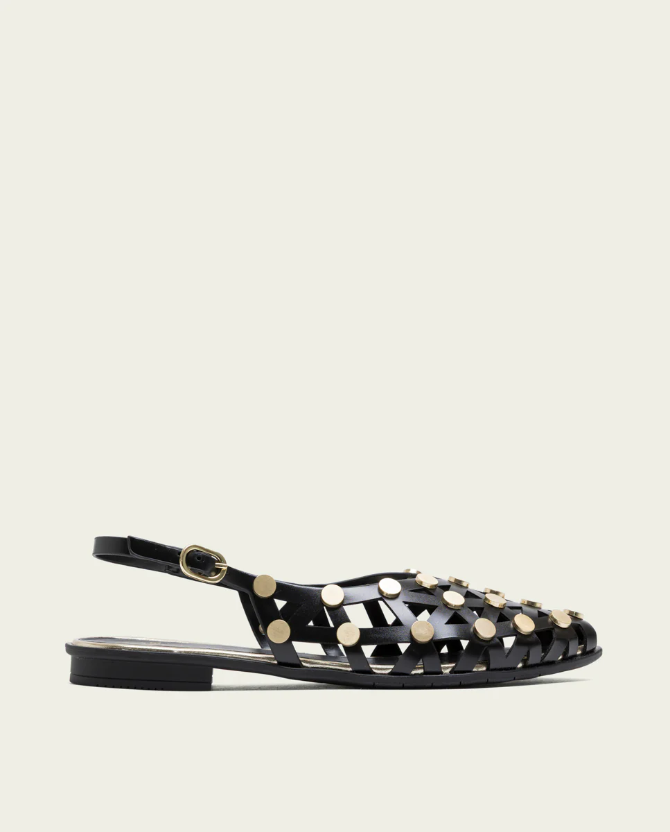 BAILARINAS PLANAS TACHUELAS NEGRO ORO RANIA - Image 3