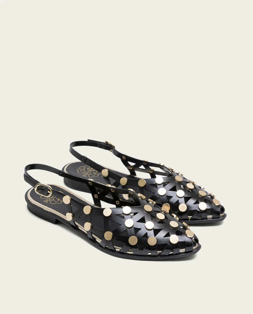 BAILARINAS PLANAS TACHUELAS NEGRO ORO RANIA - Image 4