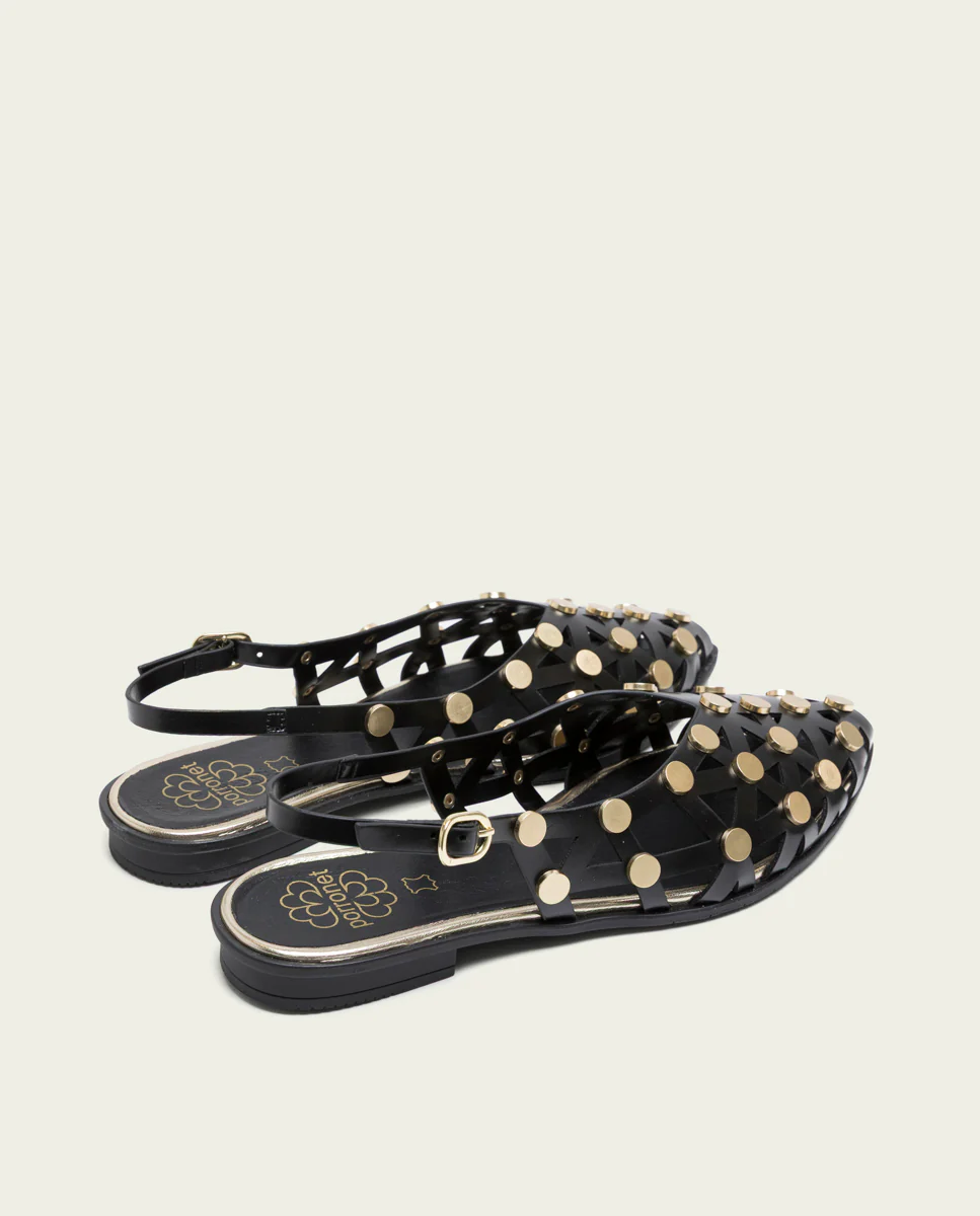 BAILARINAS PLANAS TACHUELAS NEGRO ORO RANIA - Image 5