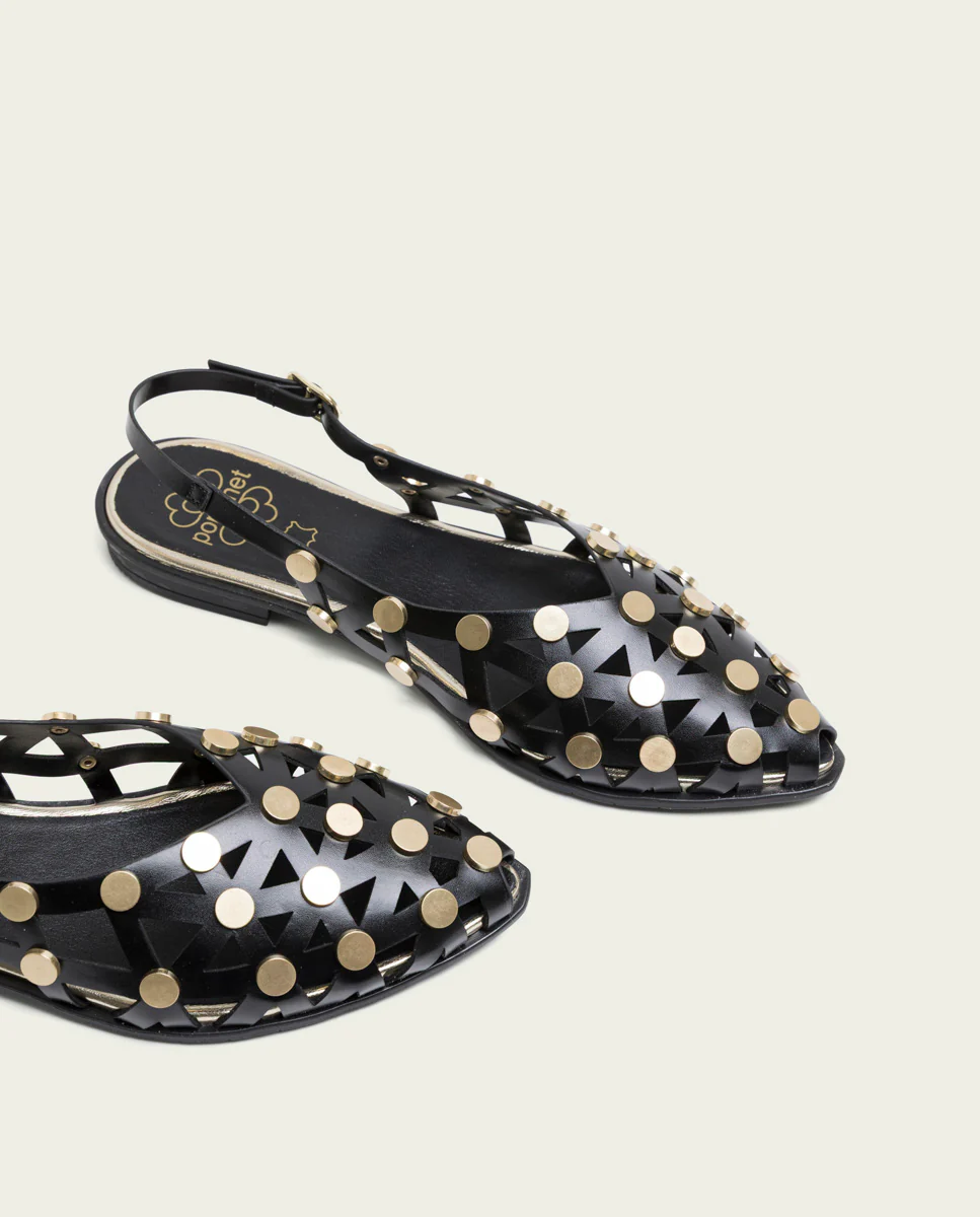 BAILARINAS PLANAS TACHUELAS NEGRO ORO RANIA - Image 6