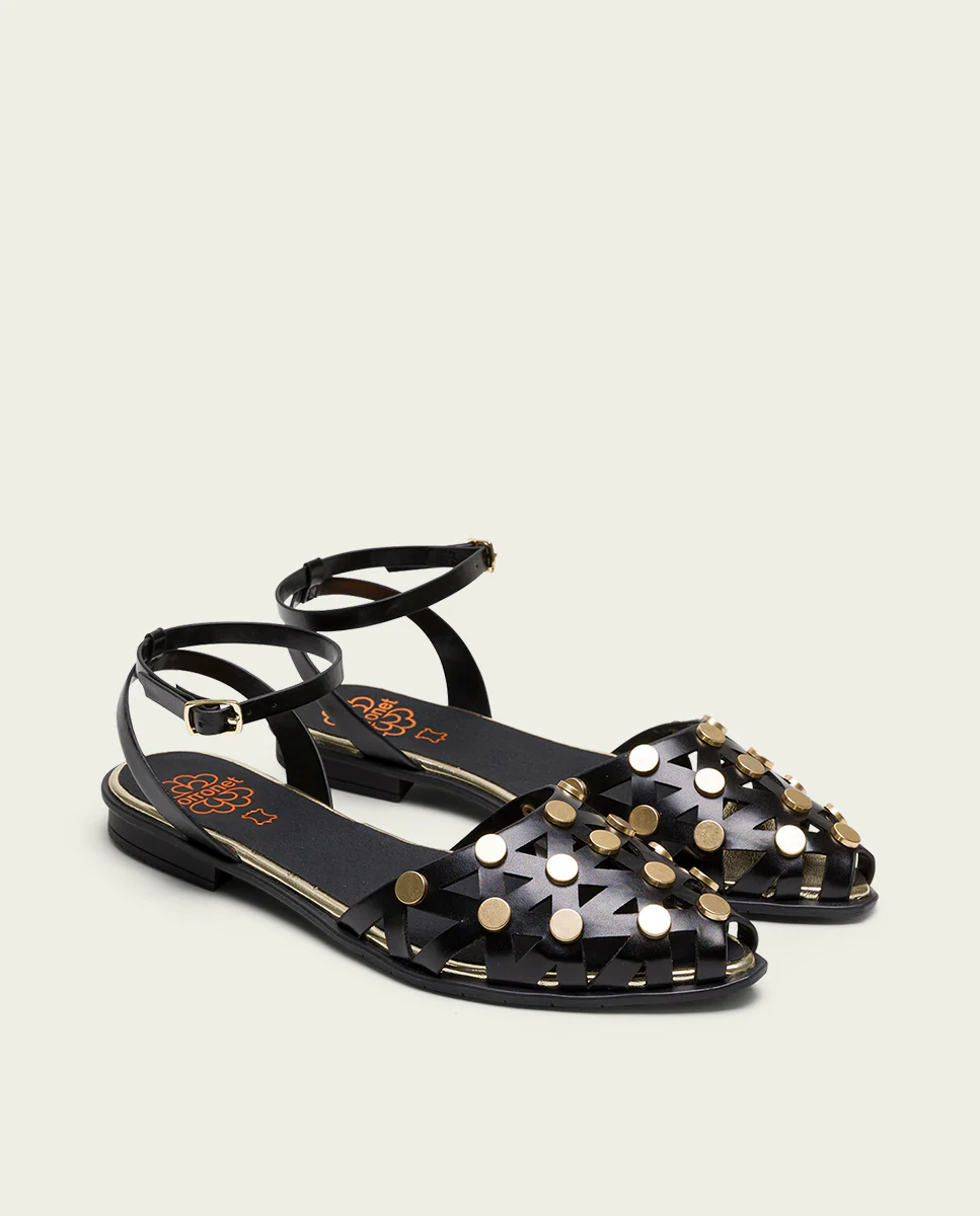 BAILARINAS PLANAS TACHUELAS NEGRO ORO  RITA - Image 4