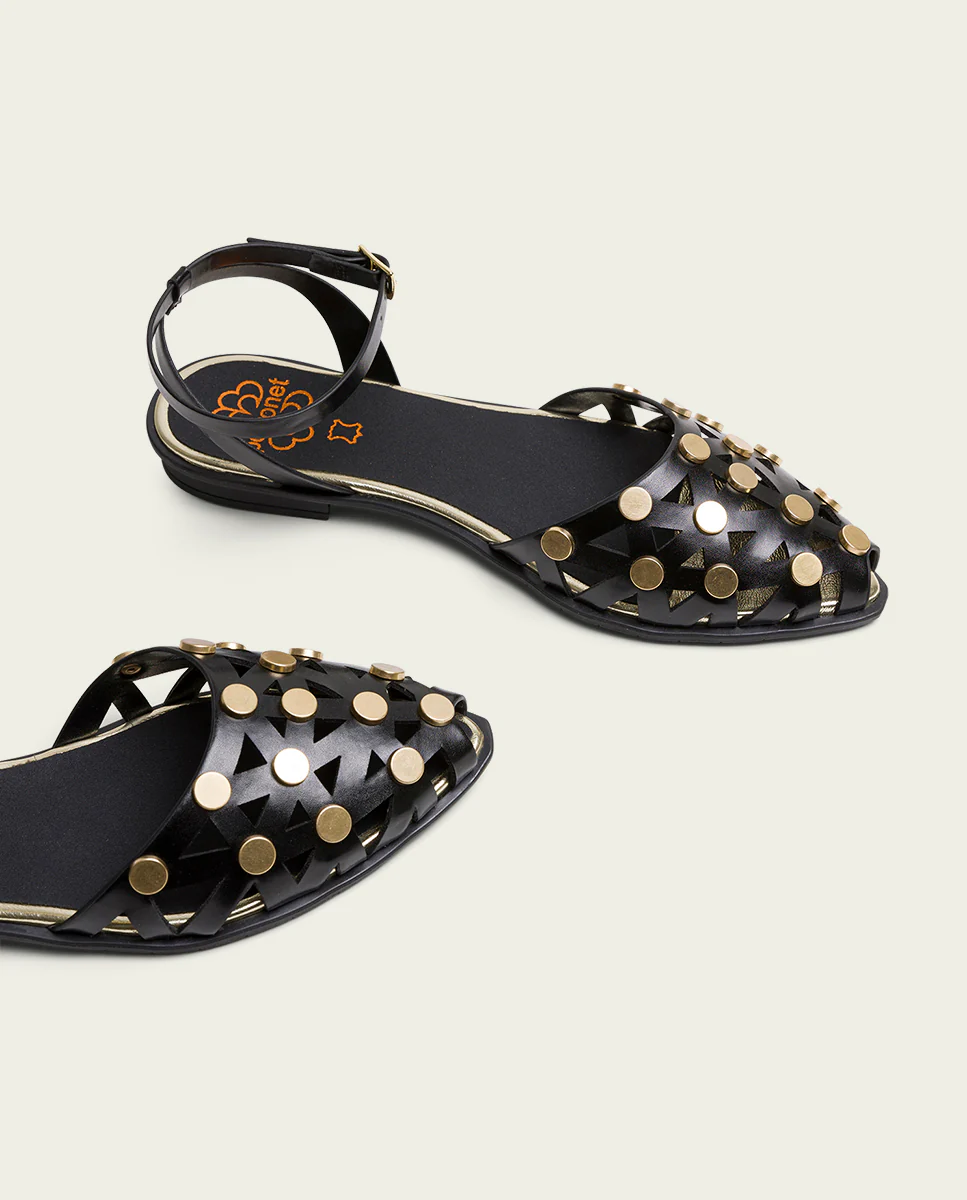 BAILARINAS PLANAS TACHUELAS NEGRO ORO  RITA - Image 6