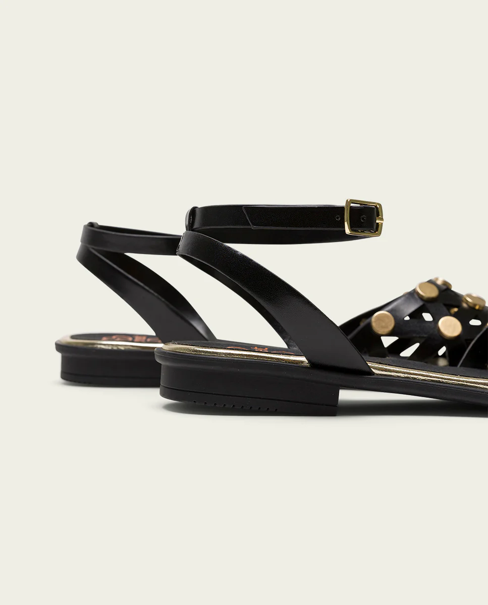 BAILARINAS PLANAS TACHUELAS NEGRO ORO  RITA - Image 7