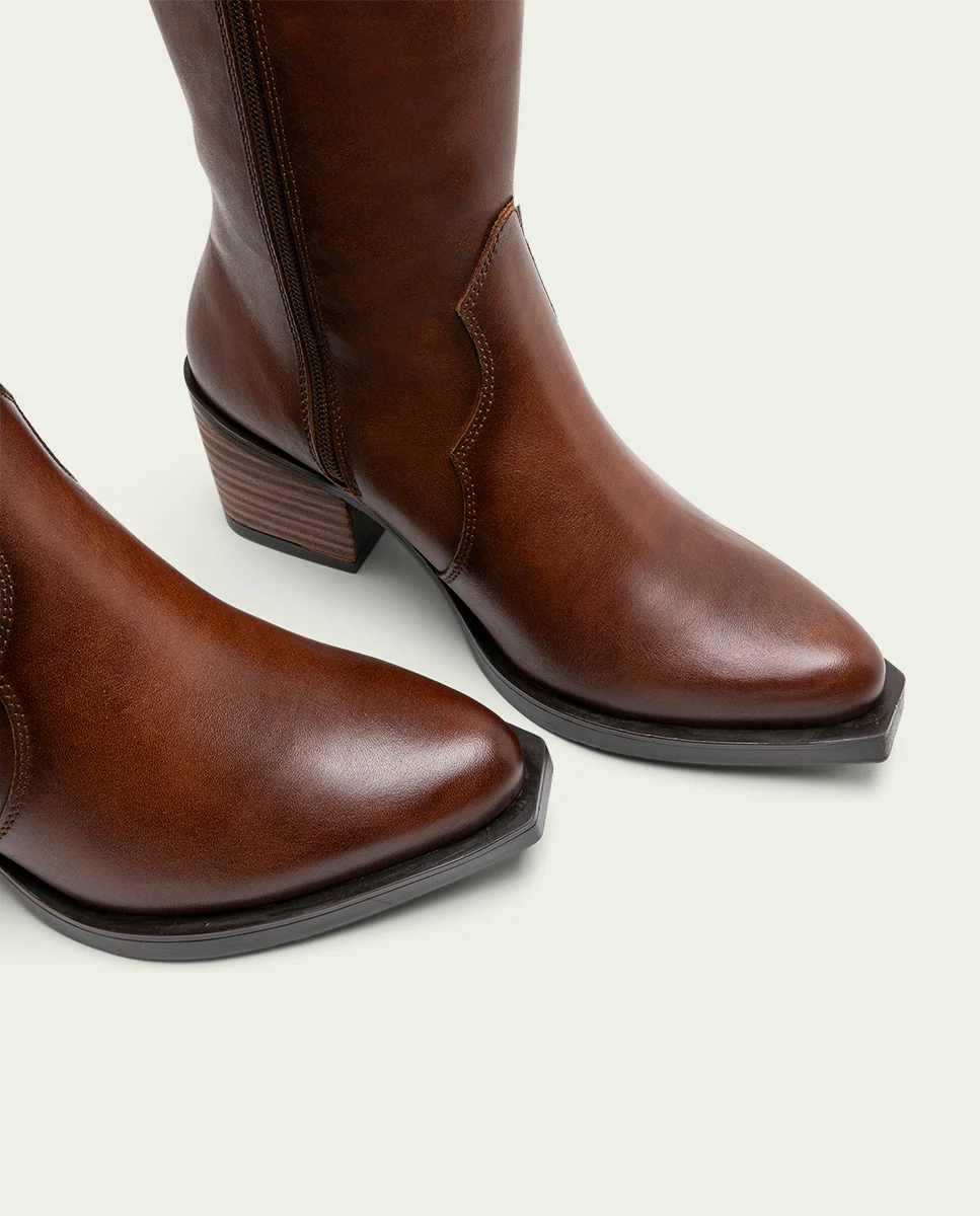 BOTAS COWBOY DE PIEL CUERO CON CREMALLERA FLORA - Image 5