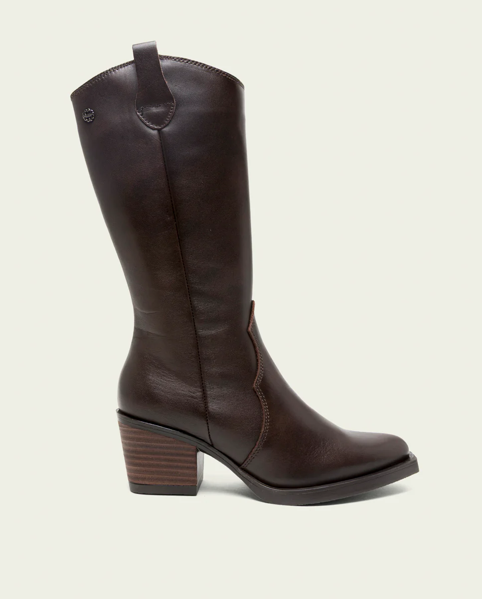 BOTAS COWBOY DE PIEL MOKA CON CREMALLERA FLORA - Image 3