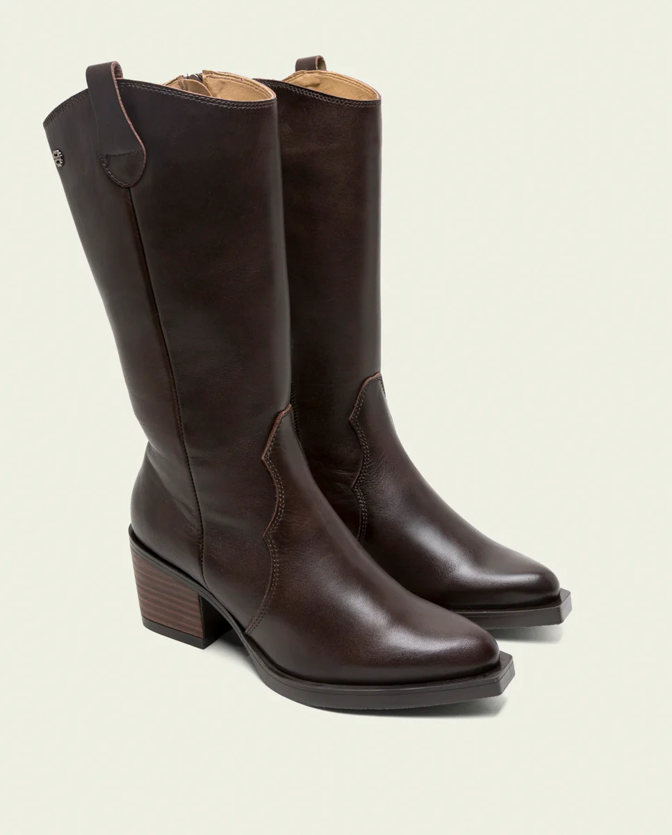 BOTAS COWBOY DE PIEL MOKA CON CREMALLERA FLORA - Image 4