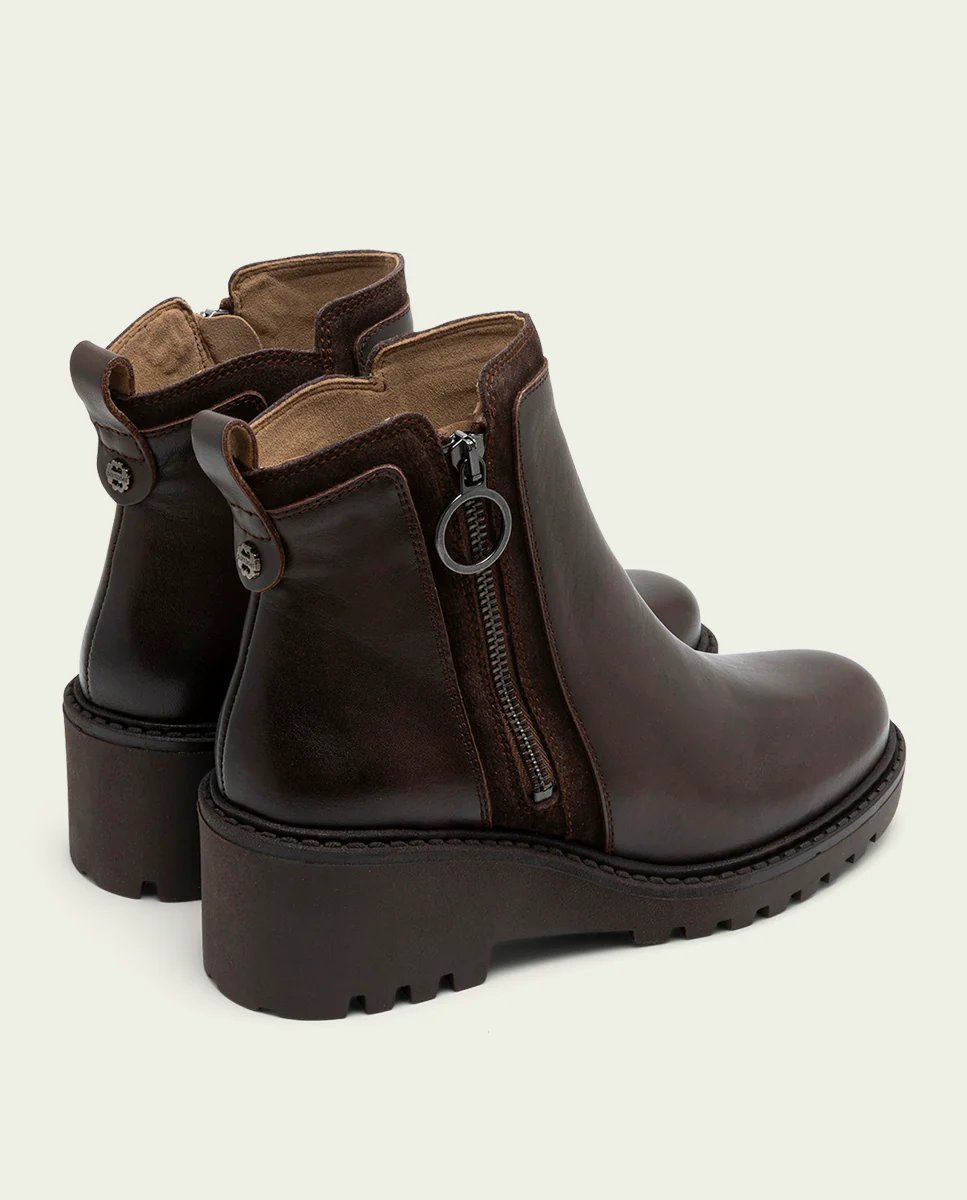 BOTINES DE PIEL CON CUÑA Y CREMALLERA MOKA ELSA - Image 3