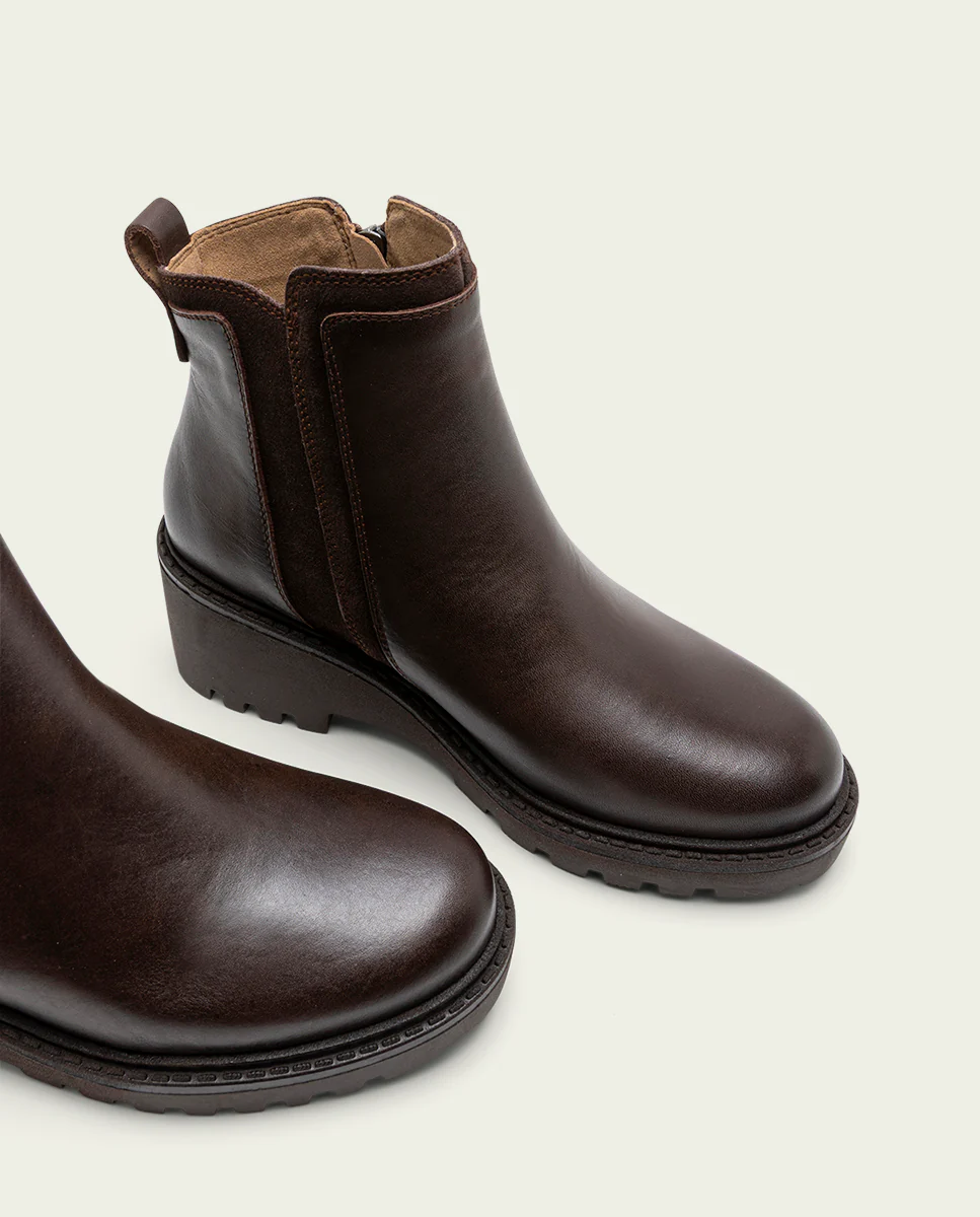 BOTINES DE PIEL CON CUÑA Y CREMALLERA MOKA ELSA - Image 4