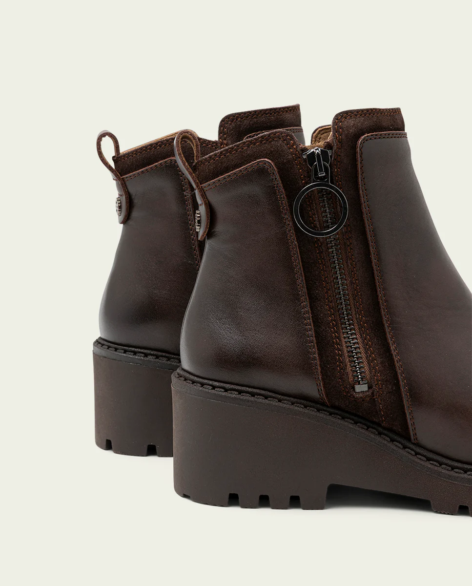 BOTINES DE PIEL CON CUÑA Y CREMALLERA MOKA ELSA - Image 5
