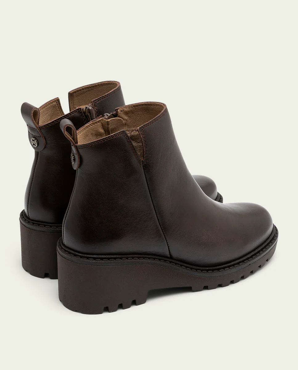 BOTINES DE PIEL CON CUÑA Y CREMALLERA MOKA ELENA - Image 4