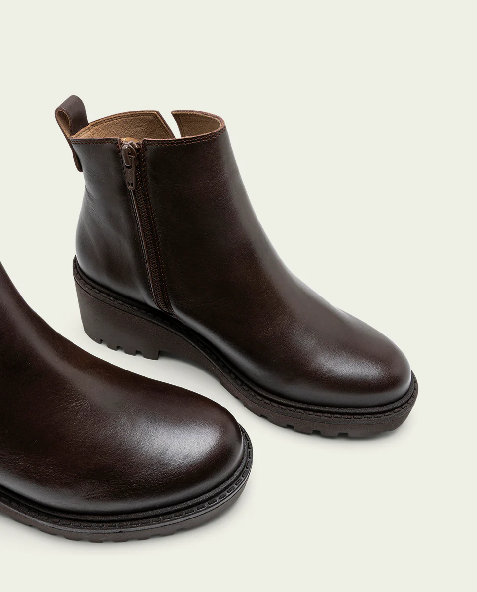 BOTINES DE PIEL CON CUÑA Y CREMALLERA MOKA ELENA - Image 5