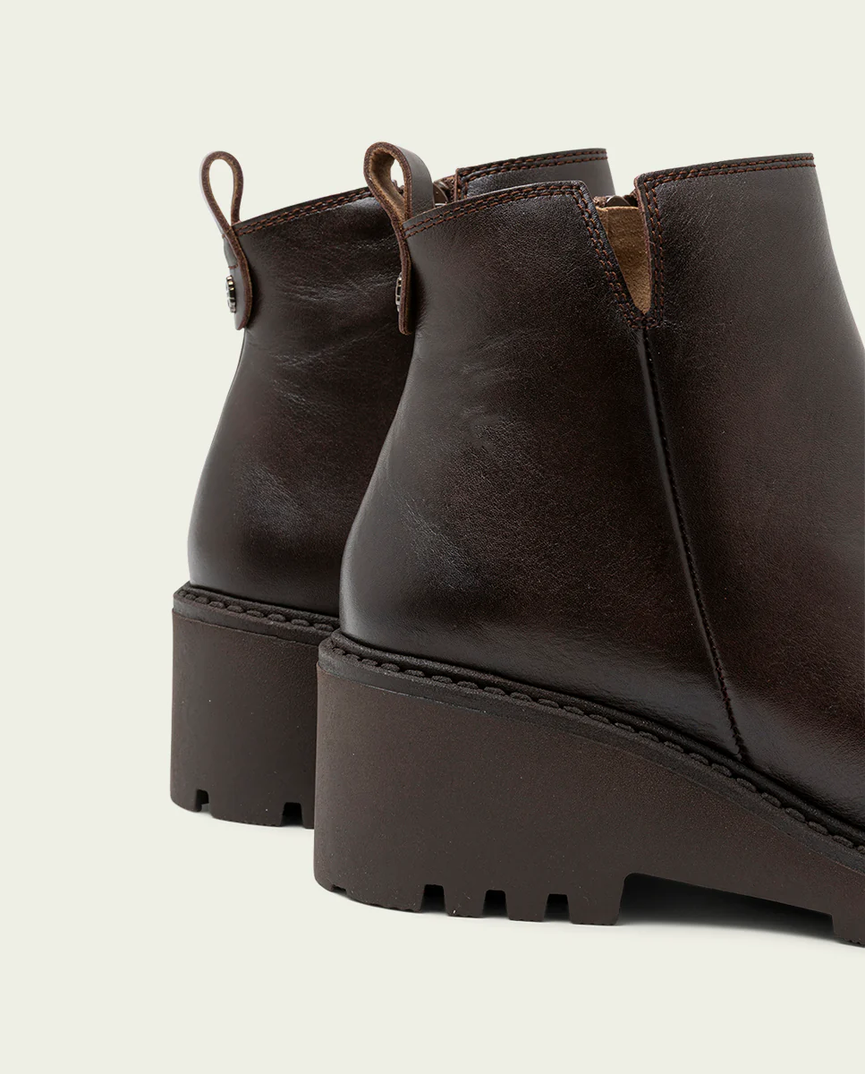 BOTINES DE PIEL CON CUÑA Y CREMALLERA MOKA ELENA - Image 6