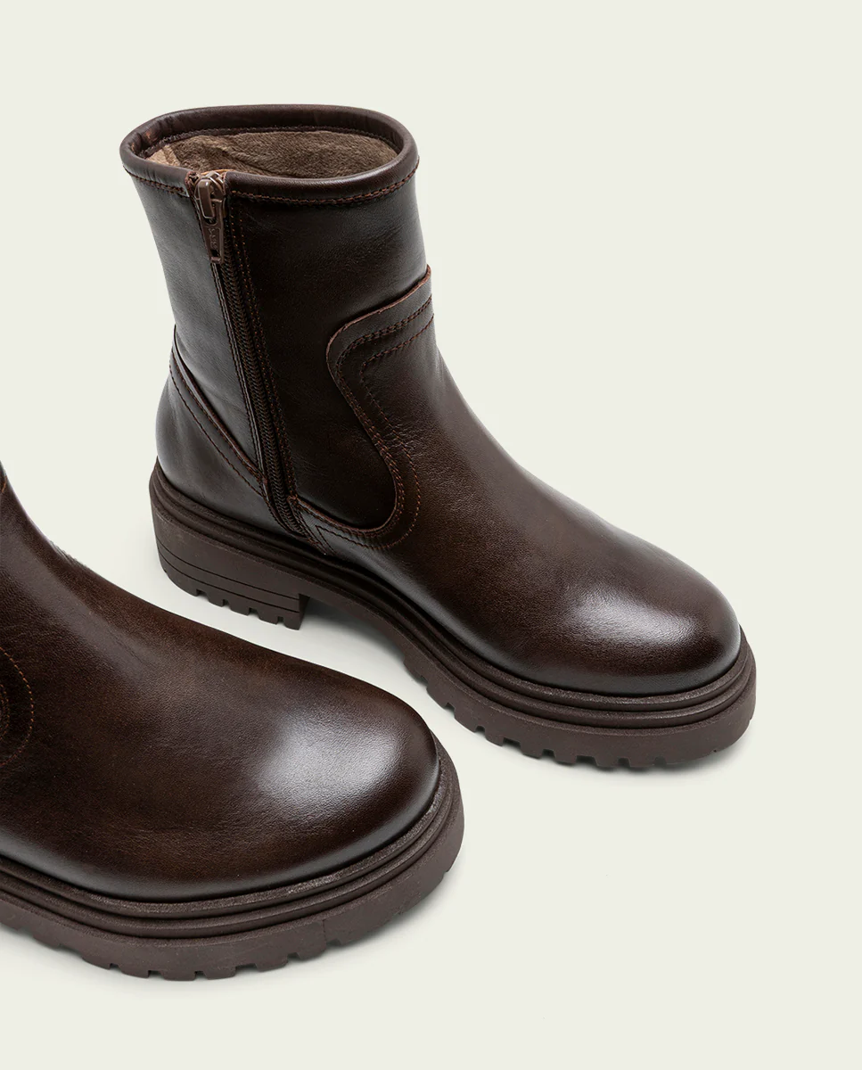 BOTINES DE PIEL MOKA CON CREMALLERA CLARA - Image 4