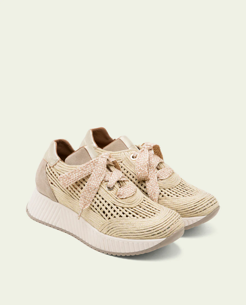 DEPORTIVA CALADA DE PIEL Y TEXTIL INÉS ARENA ORO - Image 3