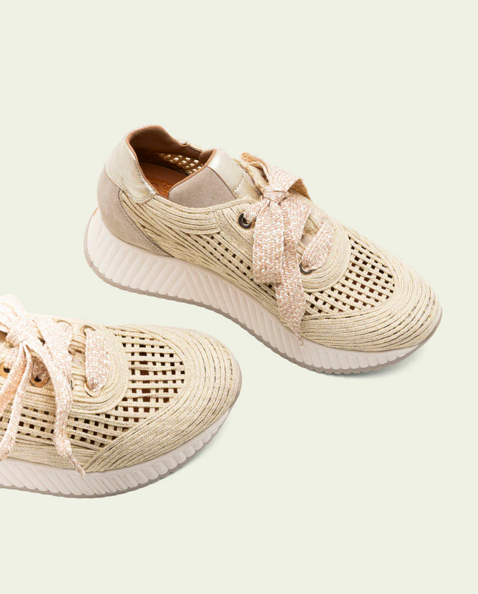 DEPORTIVA CALADA DE PIEL Y TEXTIL INÉS ARENA ORO - Image 5