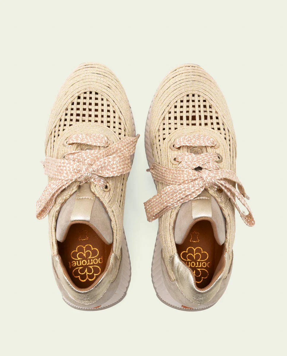 DEPORTIVA CALADA DE PIEL Y TEXTIL INÉS ARENA ORO - Image 6