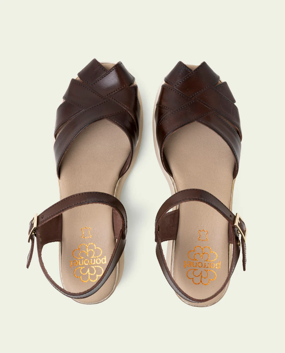 SANDALIA DE CUÑA DE PIEL EMILIA MOKA - Image 5