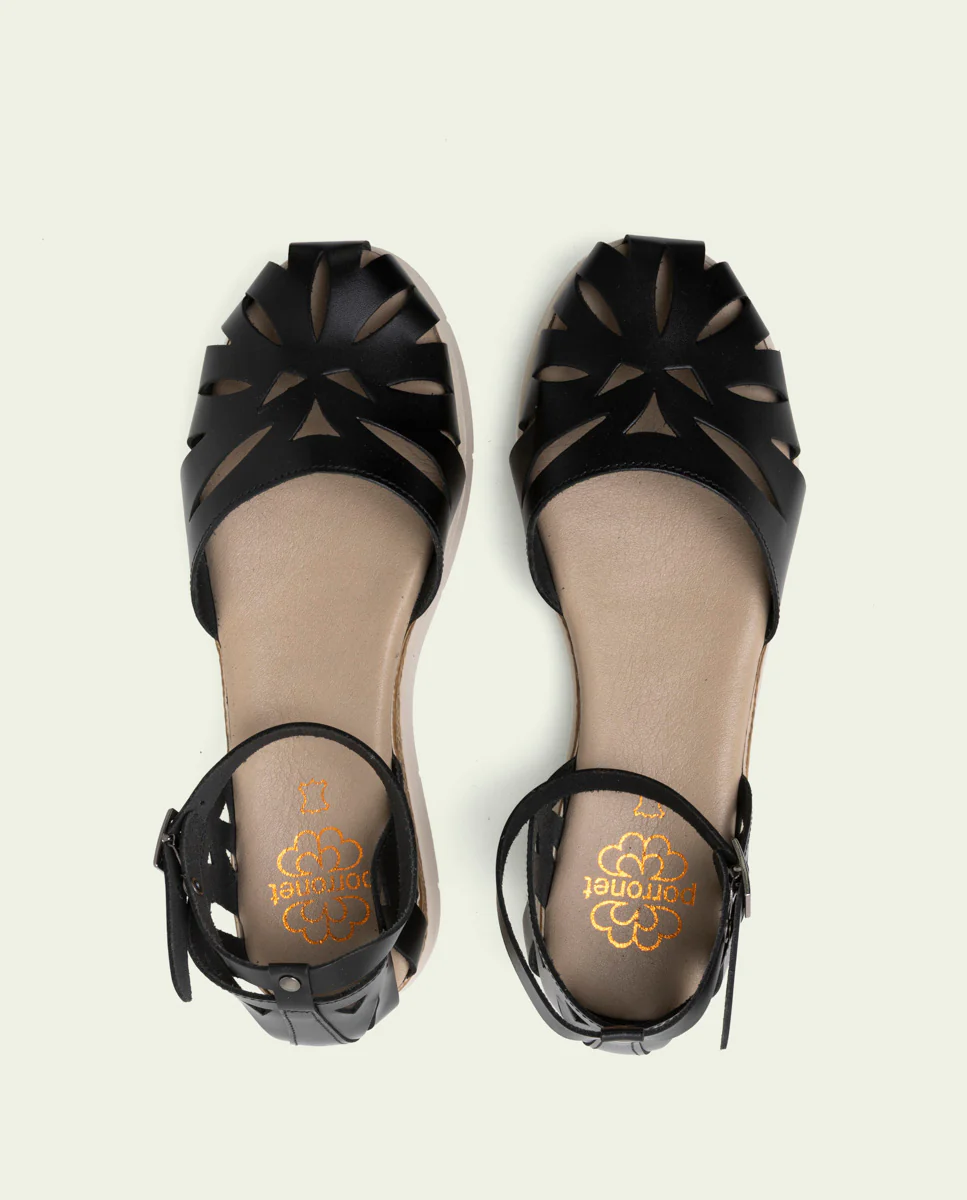 SANDALIA DE CUÑA DE PIEL FEDERICA NEGRO - Image 5