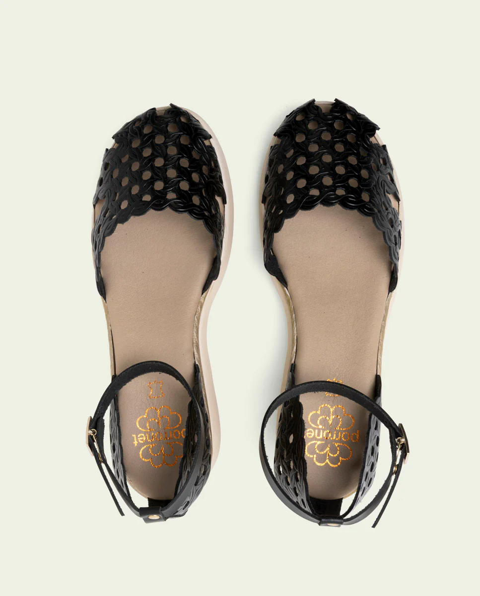 SANDALIA DE CUÑA DE PIEL TRENZADA EVA NEGRO - Image 5