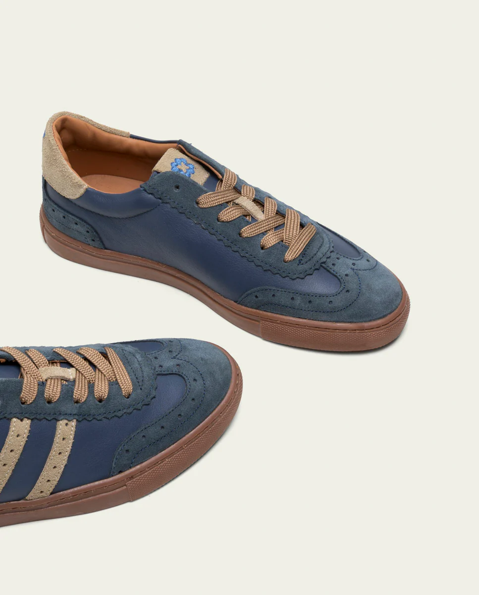 SNEAKERS DEPORTIVAS PIEL AZUL Y BEIGE ROMA - Image 4