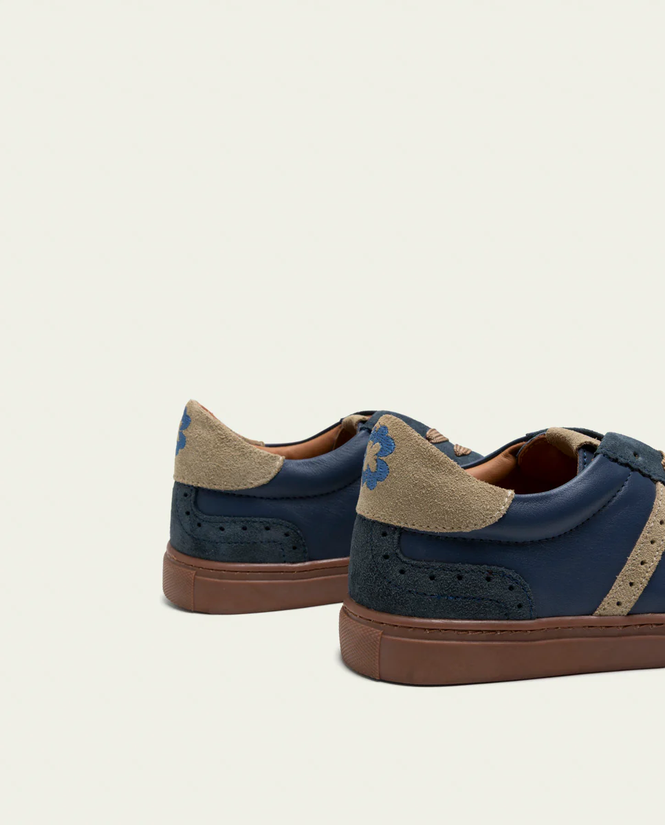 SNEAKERS DEPORTIVAS PIEL AZUL Y BEIGE ROMA - Image 5